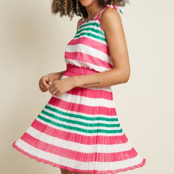 Modcloth Relish the rays Pink Green Striped Dress - Picture 2 of 7